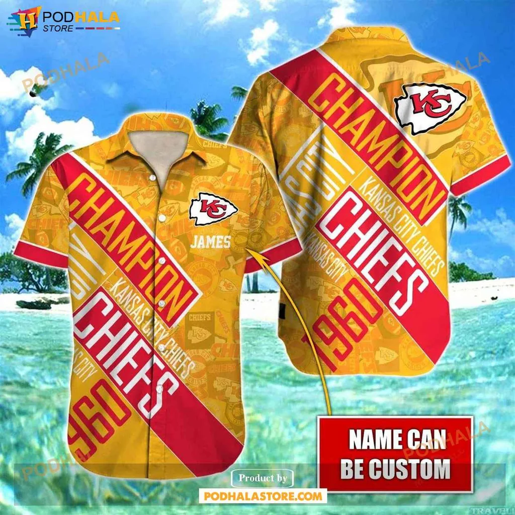 Proud Chiefs Fan Hawaiian Shirt, Kansas City Chiefs Champion Shirt In Yellow And Red