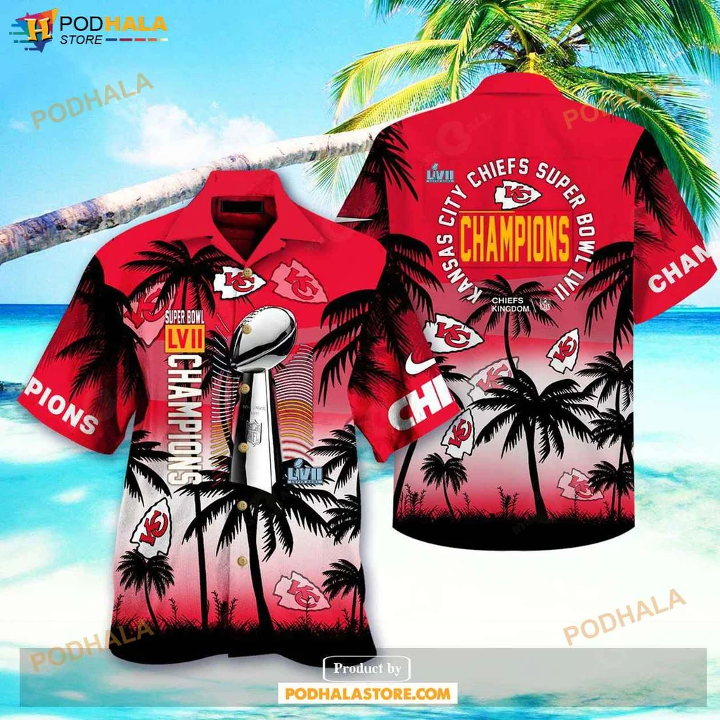 Proud Chiefs Fan Hawaiian Shirt, Vibrant Champions Design With Team Logo And Trophy