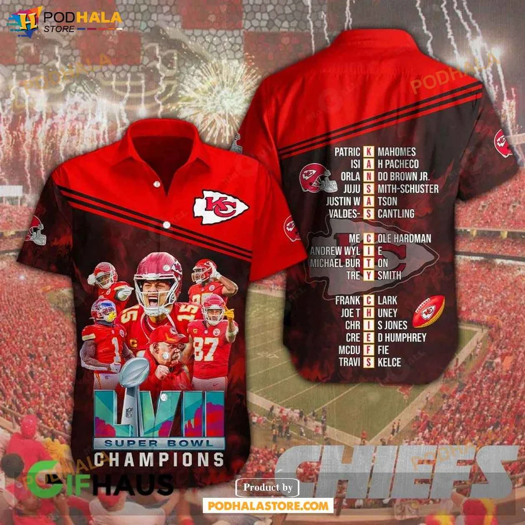 Proud Chiefs Fan Hawaiian Shirt, Vibrant Kansas City Chiefs Design With Players And Colors