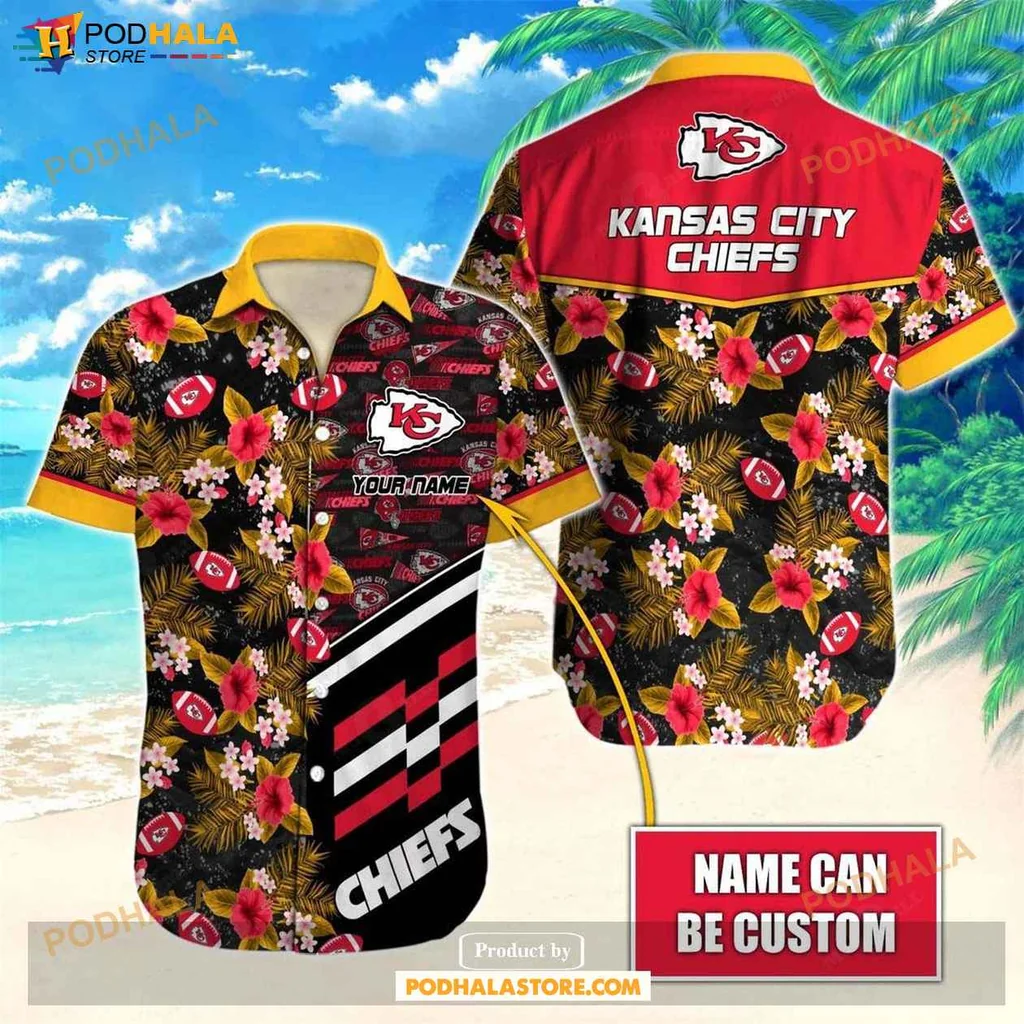 Proud Chiefs Fan Hawaiian Shirt, Vibrant Tropical Design With Kc Chiefs Logo