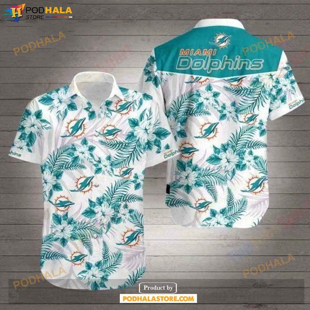 Proud Dolphins Fan Hawaiian Shirt, Vibrant Tropical Floral Design With Miami Dolphins Logo