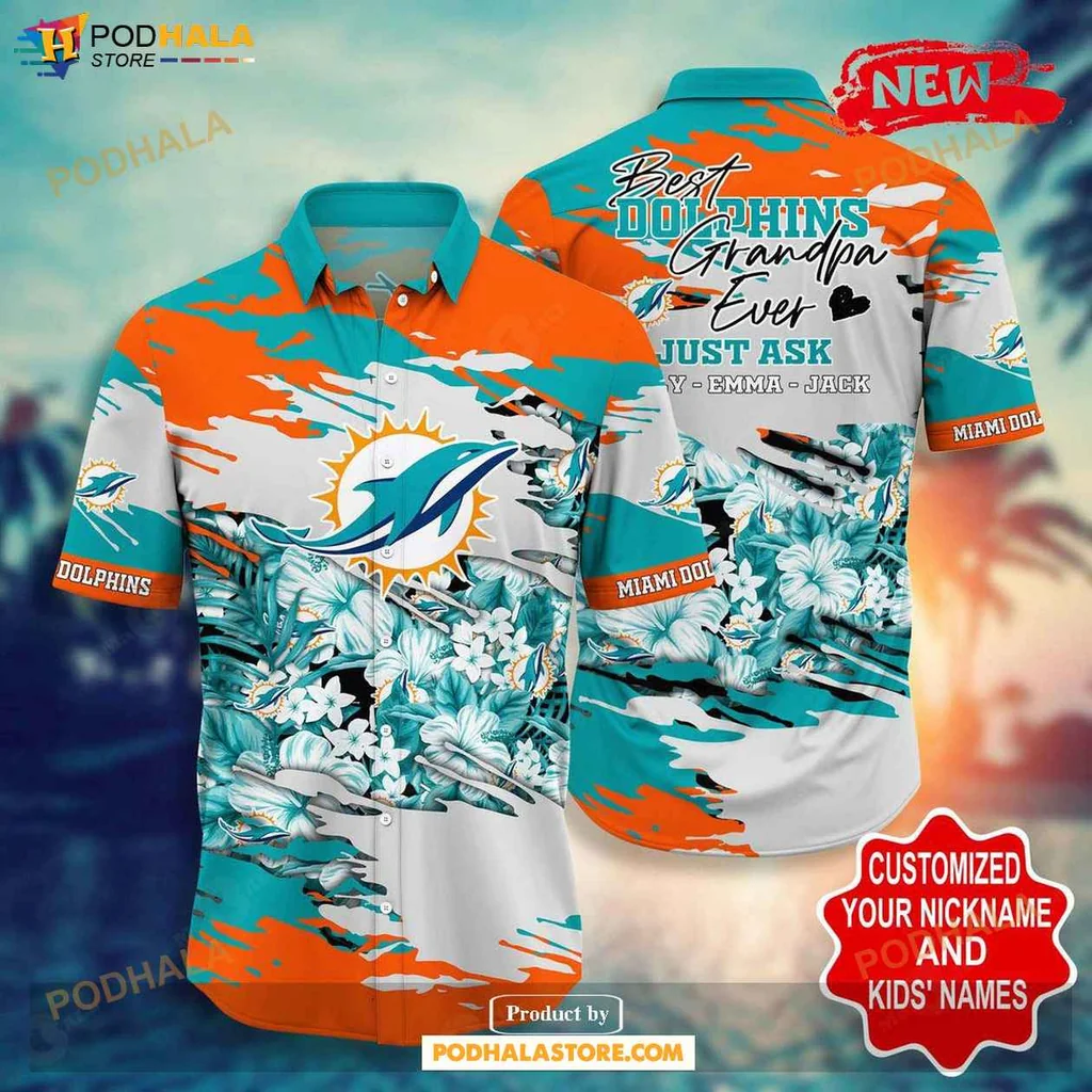 Proud Dolphins Grandpa Hawaiian Shirt, Vibrant Miami Dolphins Summer Design