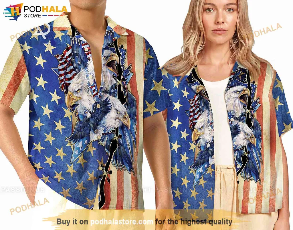 Proud Eagle Short-sleeve button-up shirt, Patriotic American Flag Design Shirt Proud Eagle Short-sleeve button-up shirt, Patriotic American Flag Design Shirt