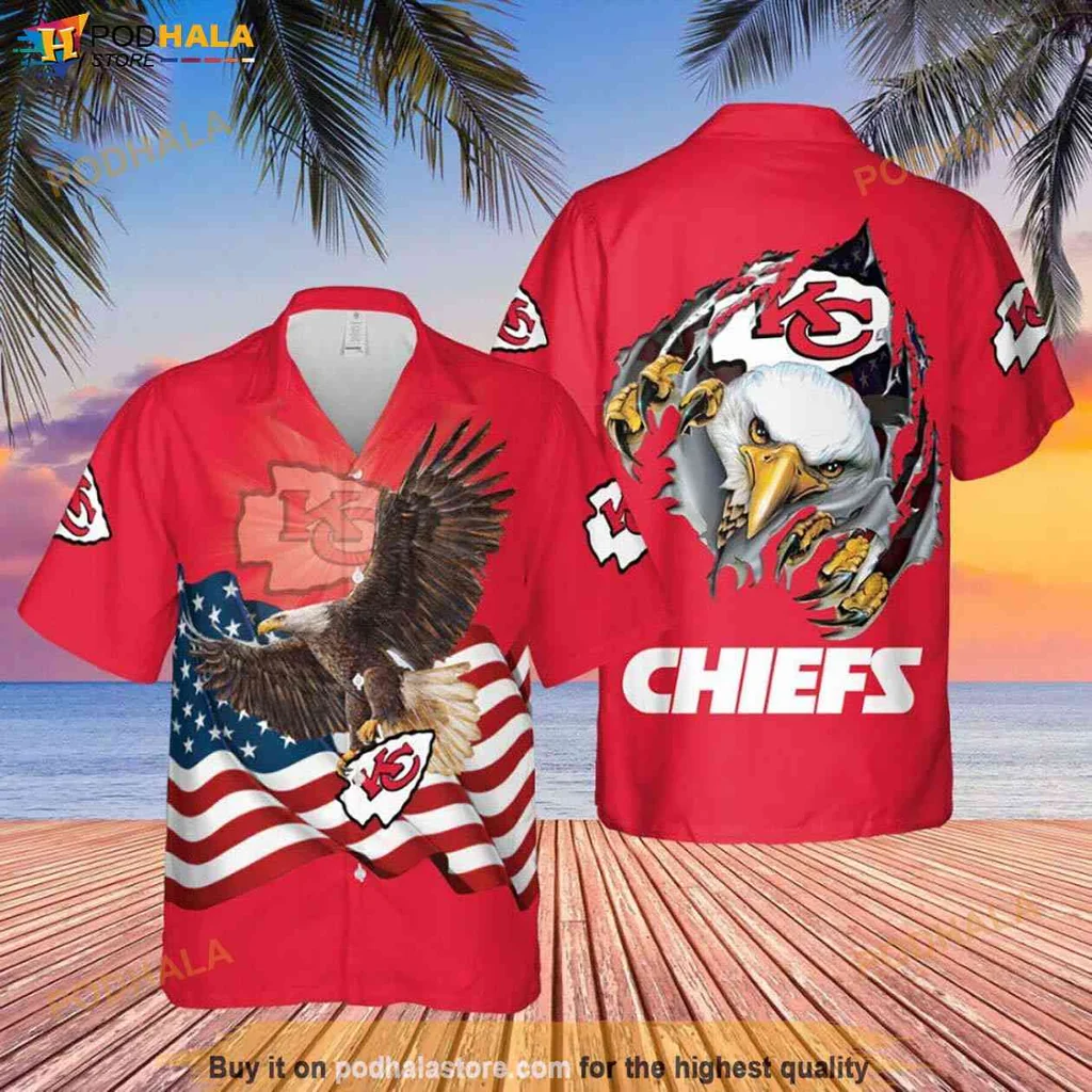 Proud Eagle Chiefs Aloha Shirt, Kansas City Chiefs American Flag Design Shirt