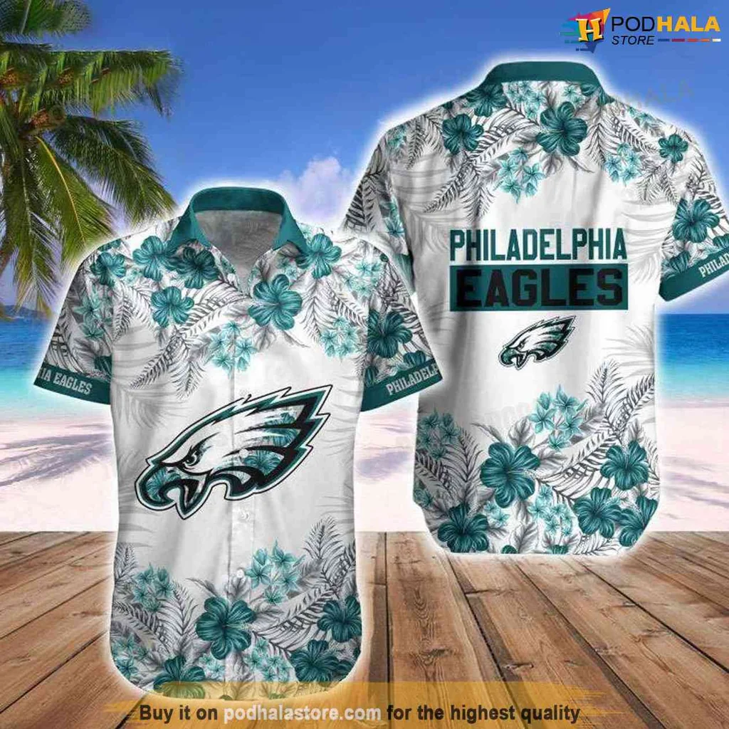 Proud Eagle Fan Hawaiian Shirt, Vibrant Eagles Design With Tropical Patterns