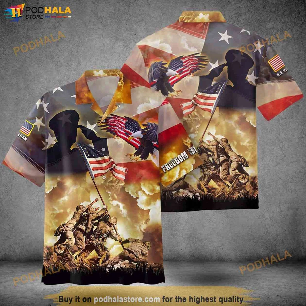 Proud Eagle Freedom Aloha Shirt, Patriotic 4th Of July Tee For Veterans