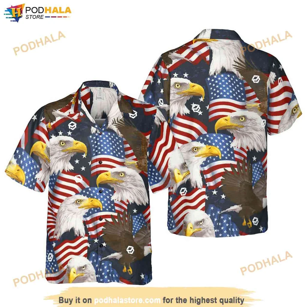 Proud Eagle Independence Day Shirt, Patriotic American Flag Design Hawaiian Shirt