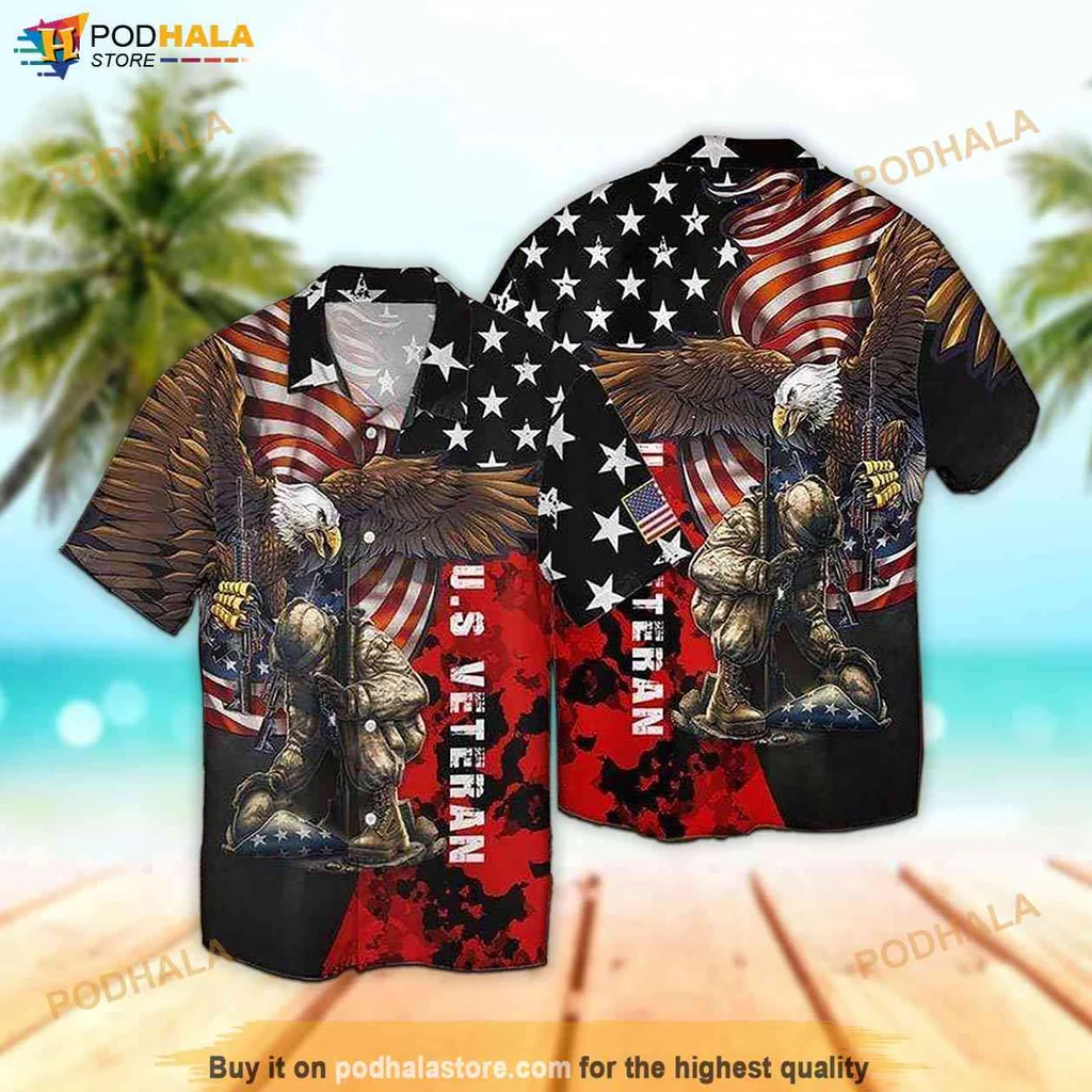 Proud Eagle Military Aloha Shirt, Unisex Summer Beach Shirt For Veterans