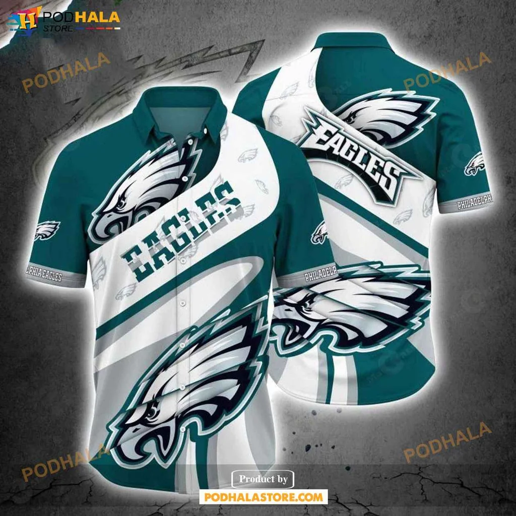 Proud Eagles Fan Hawaiian Shirt With Eagle Graphic In Teal And White Colors