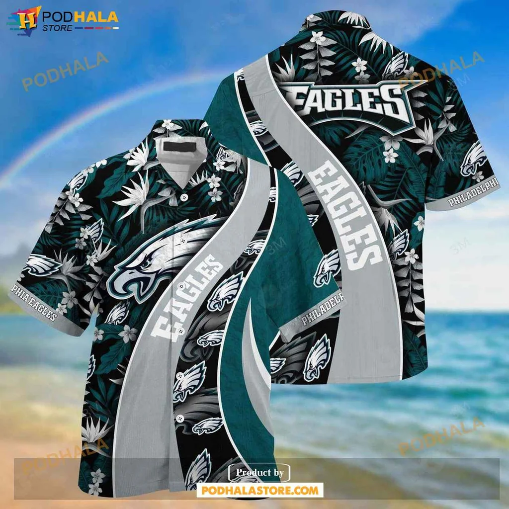 Proud Eagles Fan Hawaiian Shirt With Tropical Palm Leaves And Bold Eagles Design