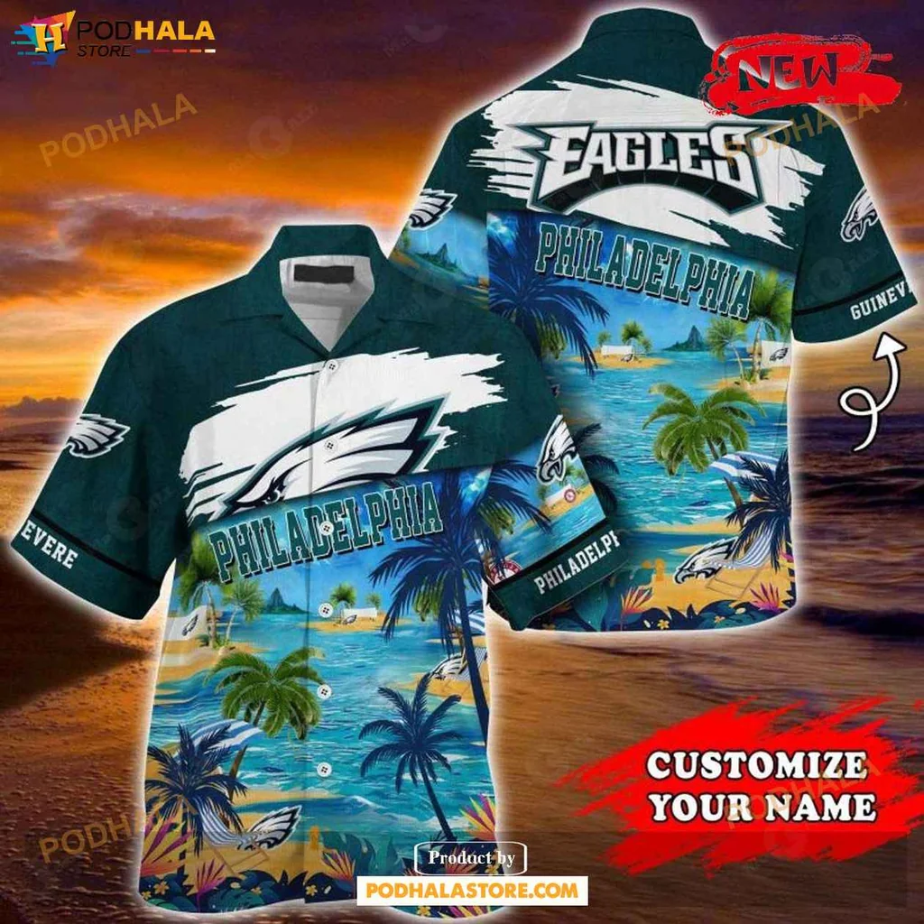 Proud Eagles Tropical Shirt, Vibrant Philadelphia Eagles Summer Shirt With Beach Design