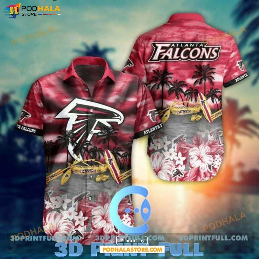Proud Falcons Fan Hawaiian Shirt, Vibrant Atlanta Falcons Design With Tropical Elements
