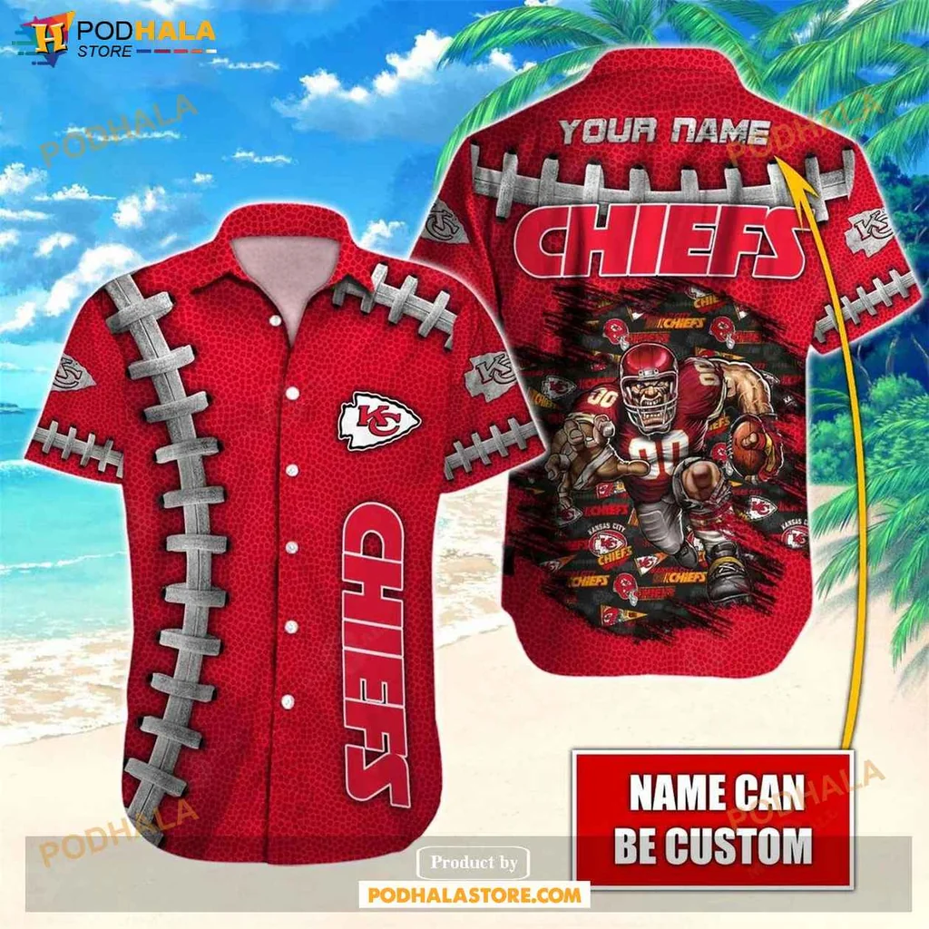 Proud Football Fan Kansas City Chiefs Hawaiian Shirt, Vibrant Red Design With Customizable Name