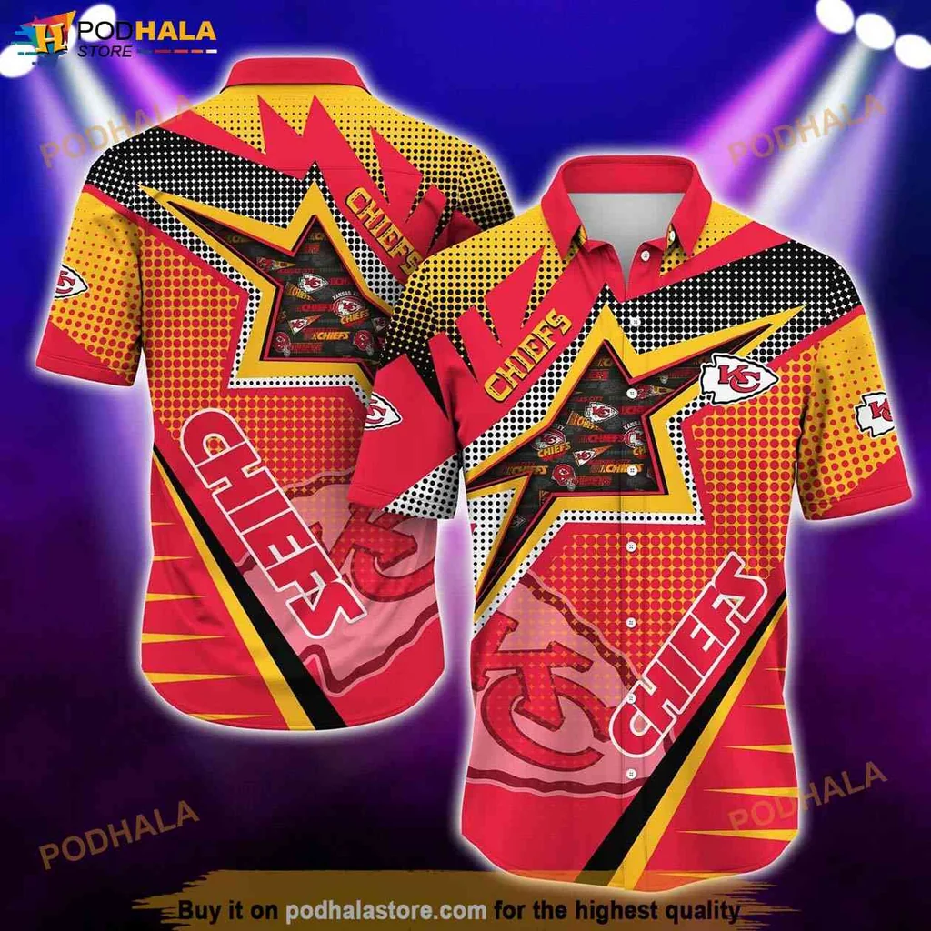Proud Kansas City Chiefs Aloha Shirt, Vibrant Mens Button Down With Team Logo