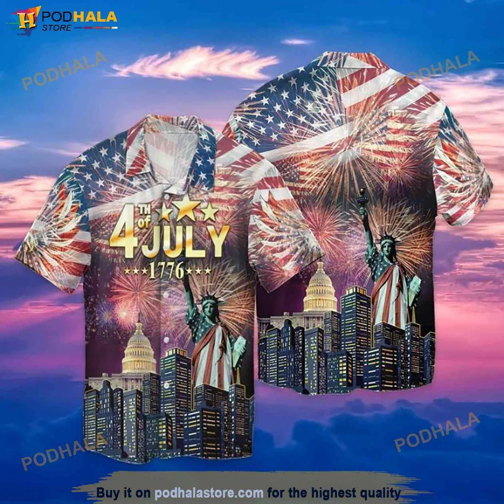 Proud Liberty Fireworks Hawaiian Shirt, Funny 4th Of July Statue Of Liberty Design
