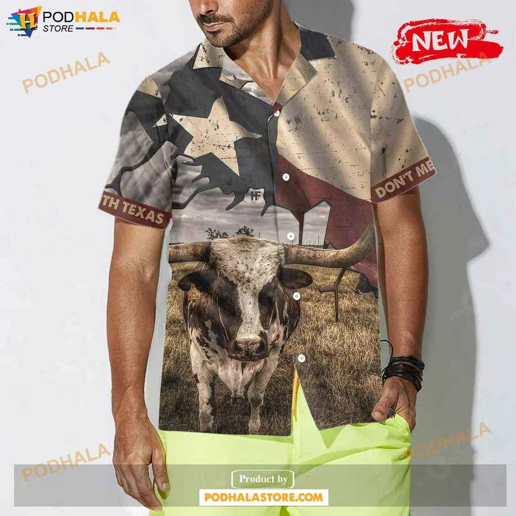Proud Longhorn Steer Hawaiian Shirt, Texas Flag Design For Casual Wear