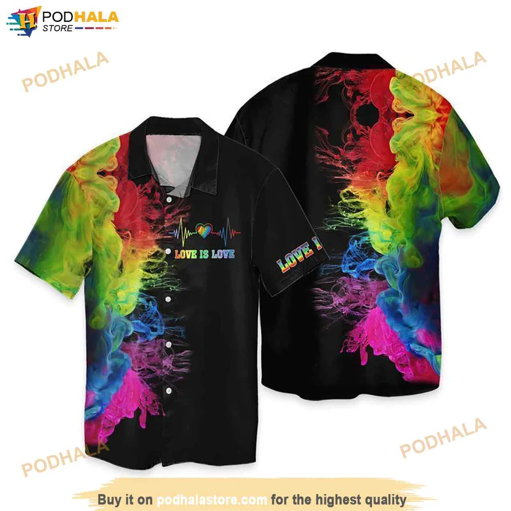 Proud Love Is Love Hawaiian Shirt, Colorful Lgbtq+ Design With Heart And Soundwave