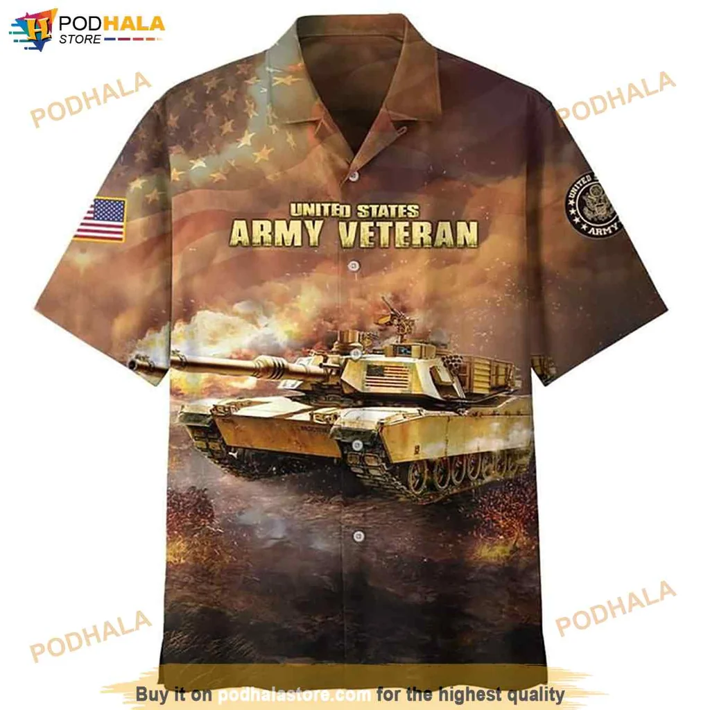 Proud Military Tank Hawaiian Shirt, United States Army Veteran Design