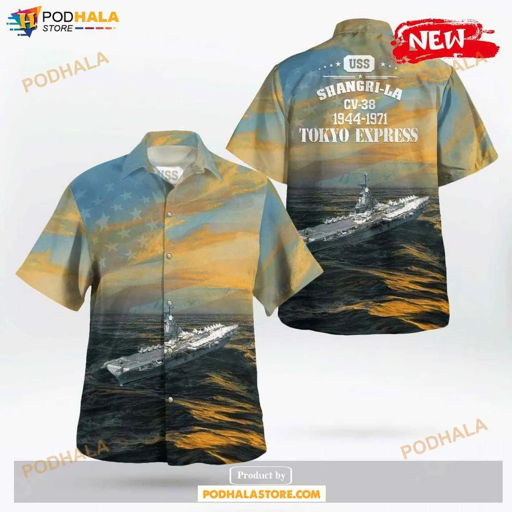 Proud Navy Aloha Shirt Uss Shangri La Essex Class Carrier Tropical Shirt For Men Women