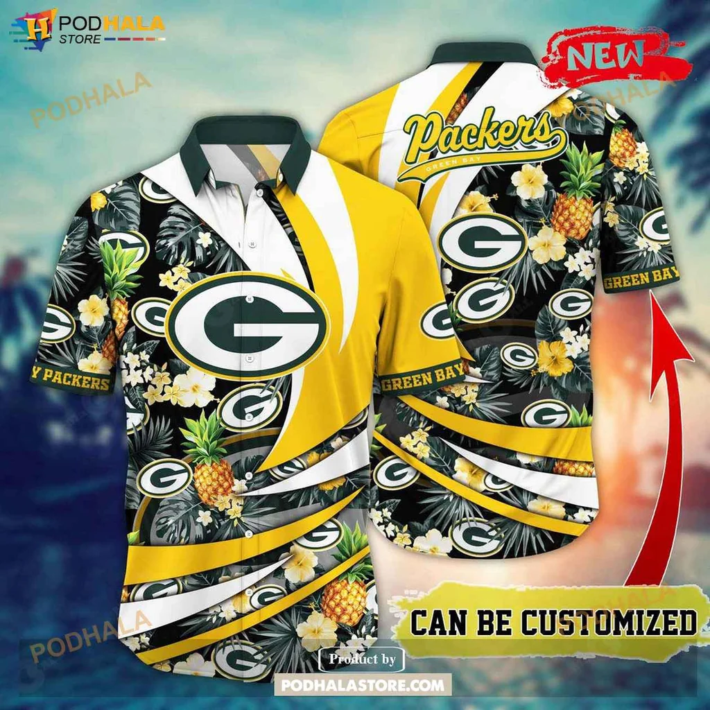 Proud Packers Aloha Shirt, Vibrant Green Bay Packers Summer Shirt With Pineapples And Flowers