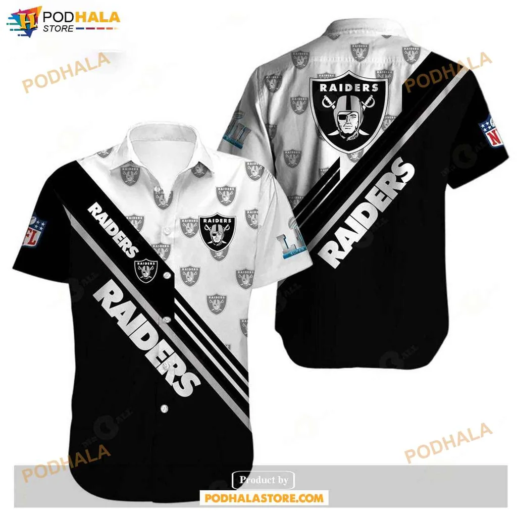 Proud Raiders Fan Hawaiian Shirt, Black And White Sporty Design For Game Day