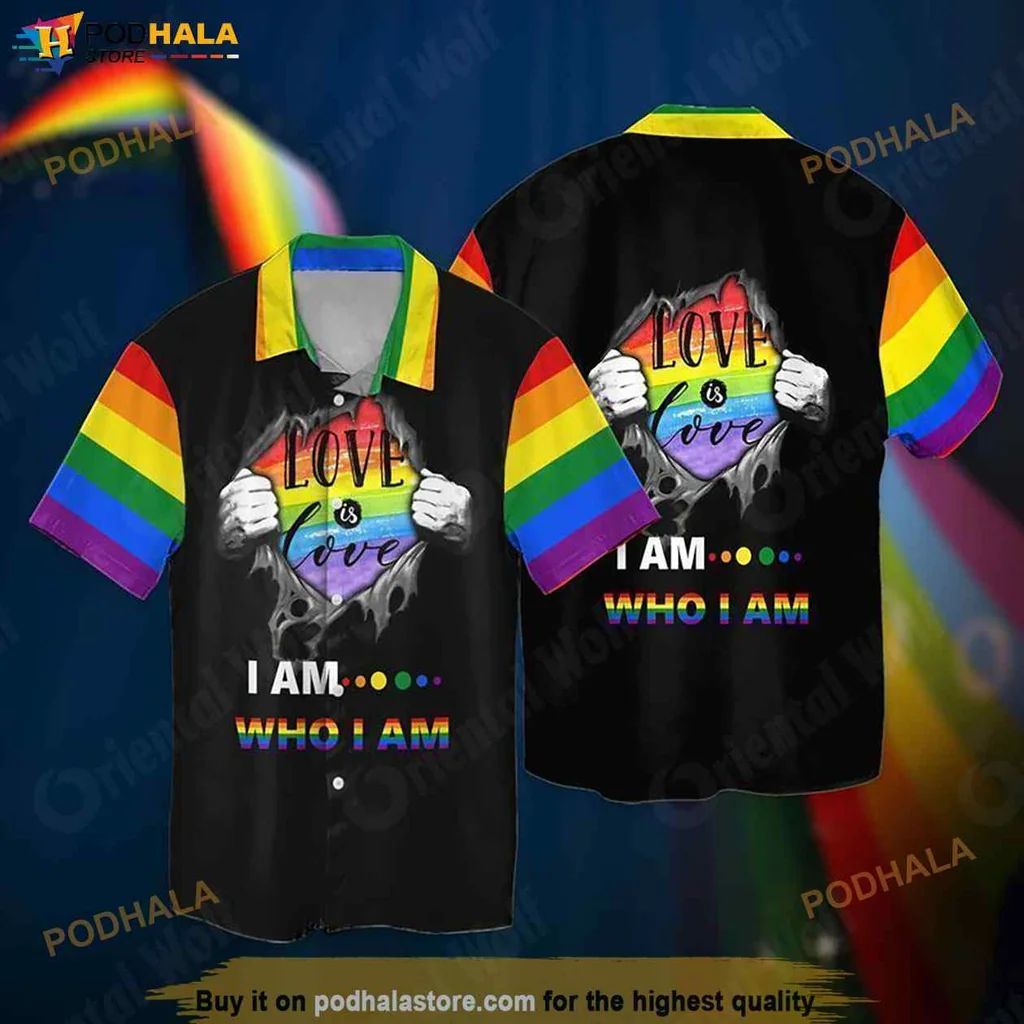 Proud Rainbow Heart Hawaiian Shirt, Love Is Love I Am Who I Am Design