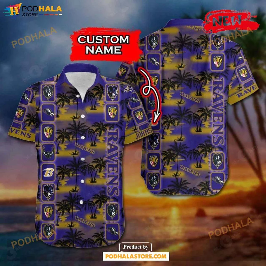Proud Ravens Fan Hawaiian Shirt, Personalized Baltimore Ravens Summer Design
