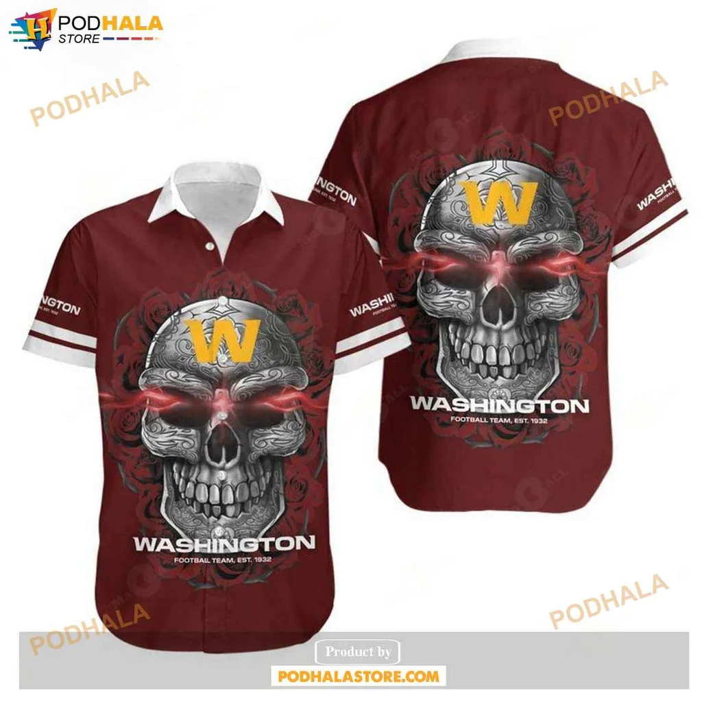 Proud Sugar Skull Hawaiian Shirt, Washington Football Team Fan Gift With W Design