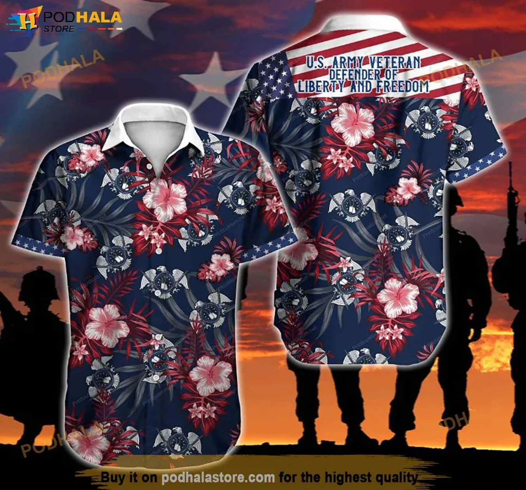 Proud Veteran Aloha Shirt, U S Army Defender Of Liberty Hawaiian Shirt