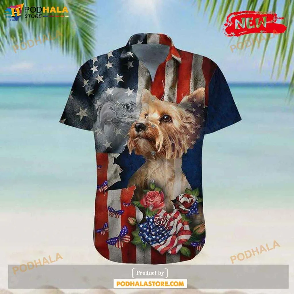Proud Yorkshire Terrier Aloha Shirt, Vibrant Patriotic Design For Summer Gatherings