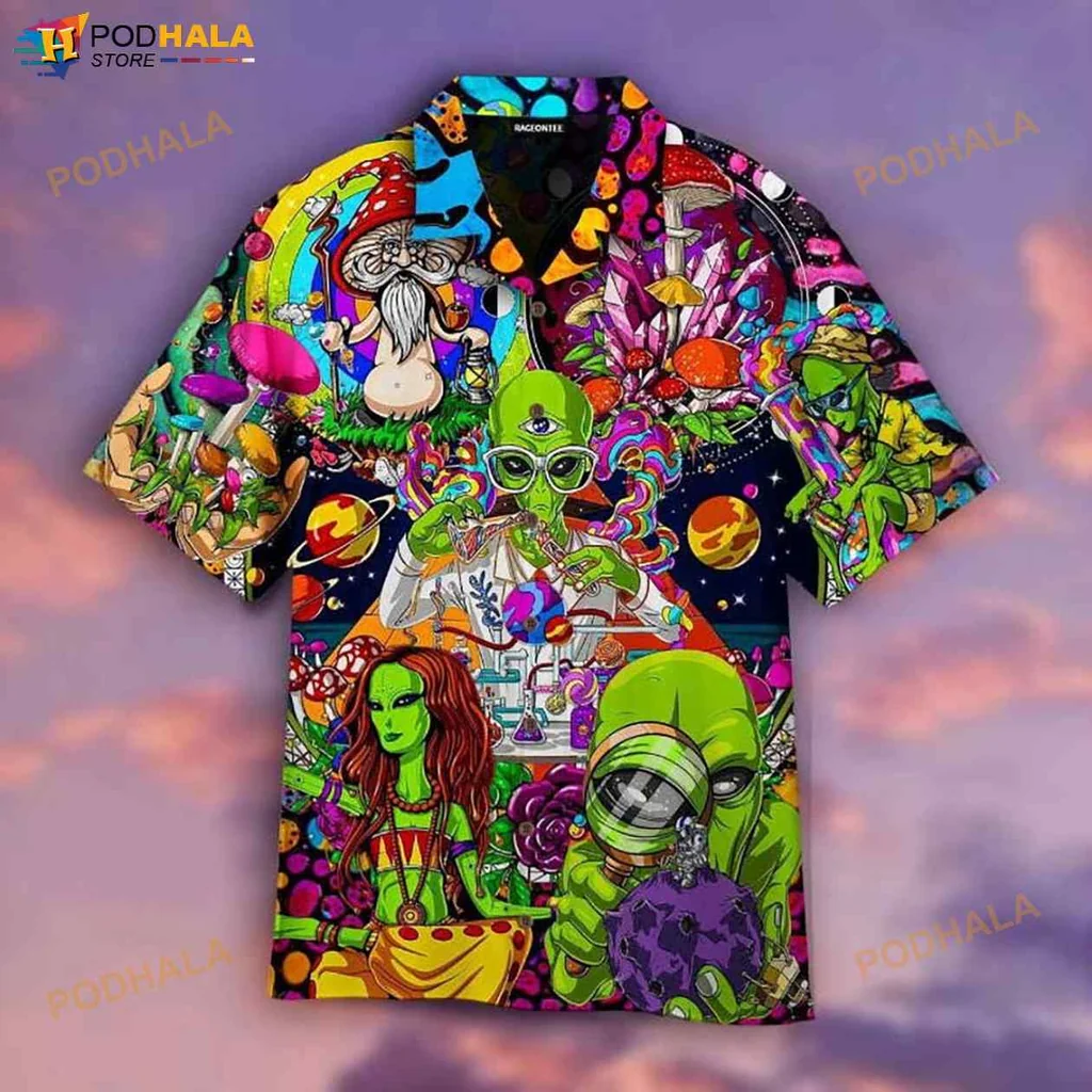 Psychedelic Alien Hawaiian Shirt With Colorful Cosmic Design