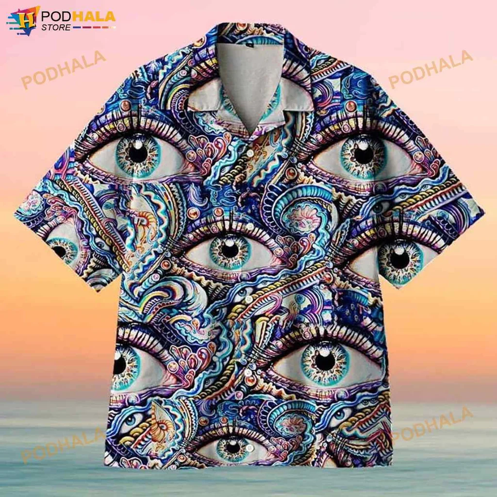 Psychedelic Eye Pattern Hawaiian Shirt With Vibrant Colors And Unique Design