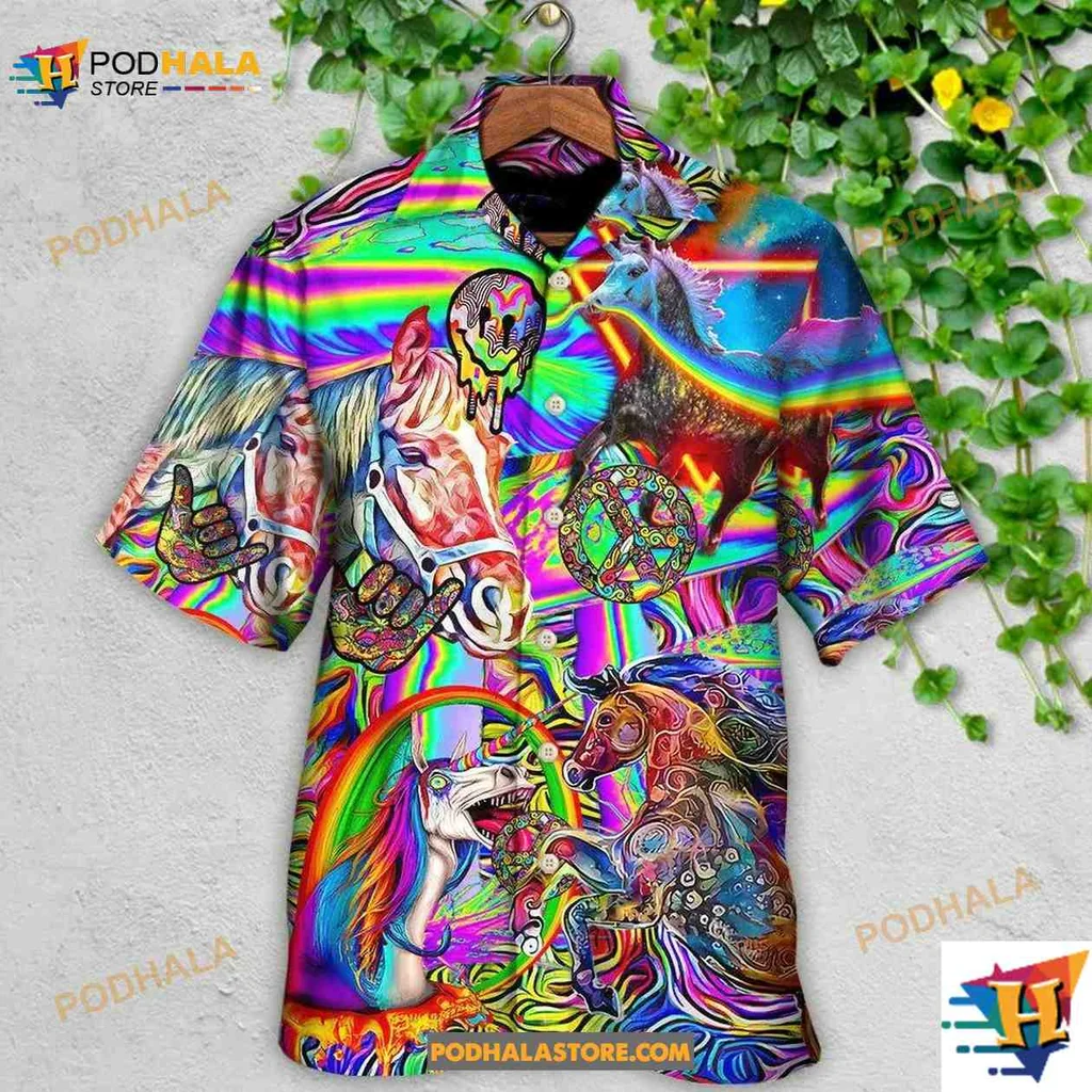 Psychedelic Horse Lovers Hawaiian Shirt, Colorful Bohemian Style