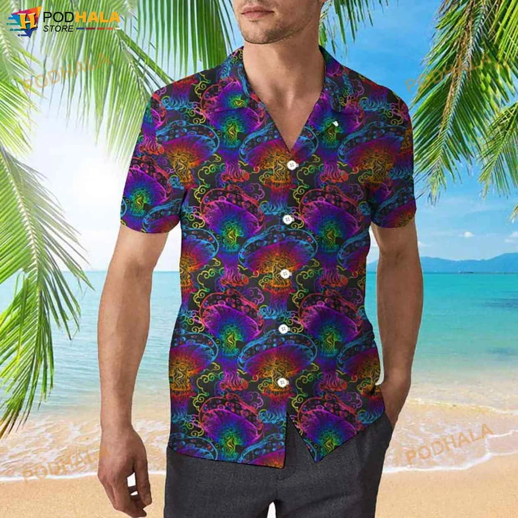 Psychedelic Mushroom Hawaiian Shirt, Colorful 3d Design For Festivals
