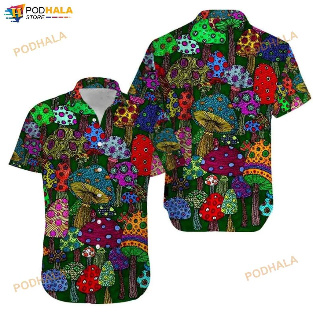 Psychedelic Mushroom Hawaiian Shirt, Colorful Trippy Design For Nature Lovers