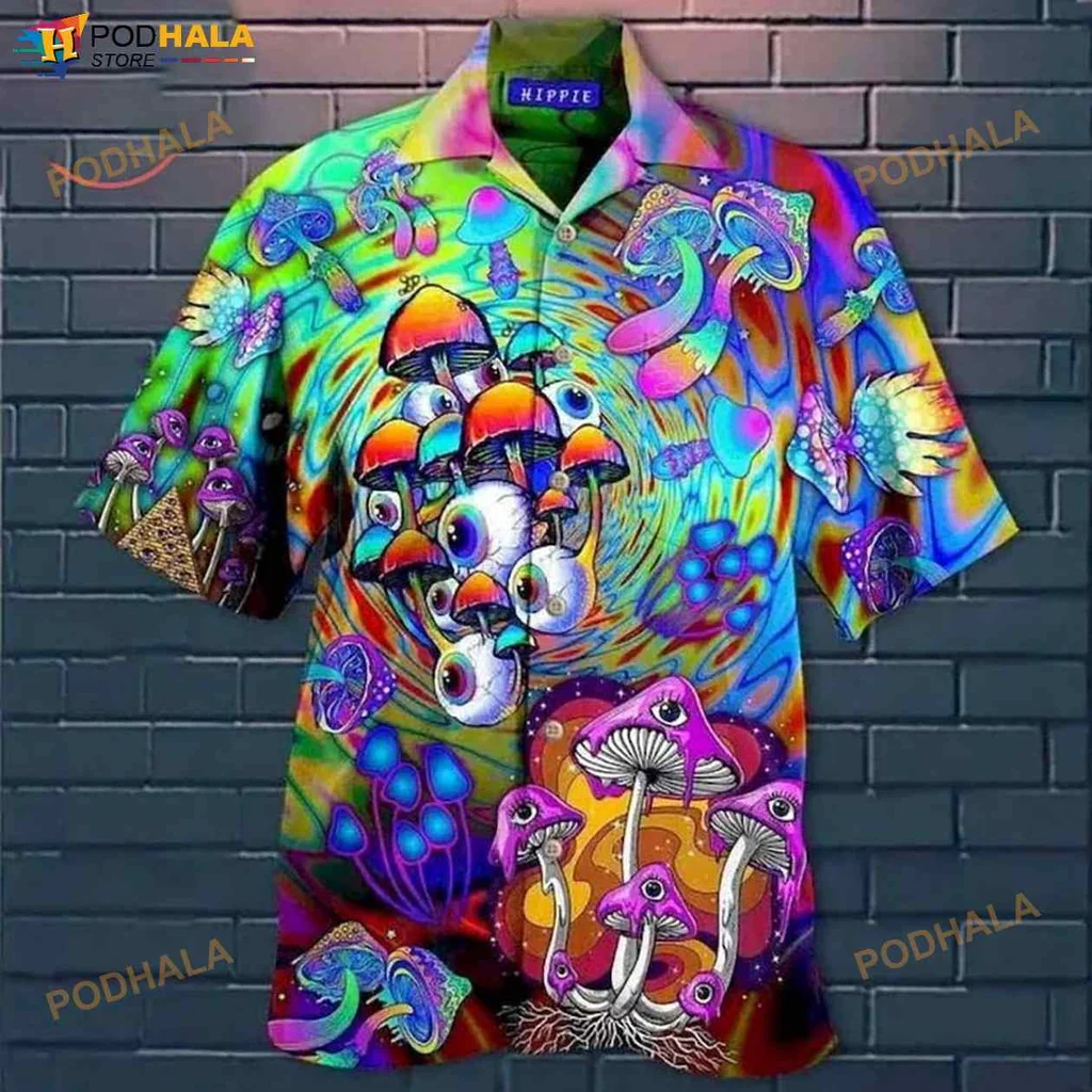 Psychedelic Mushroom Hawaiian Shirt With Colorful Swirling Patterns