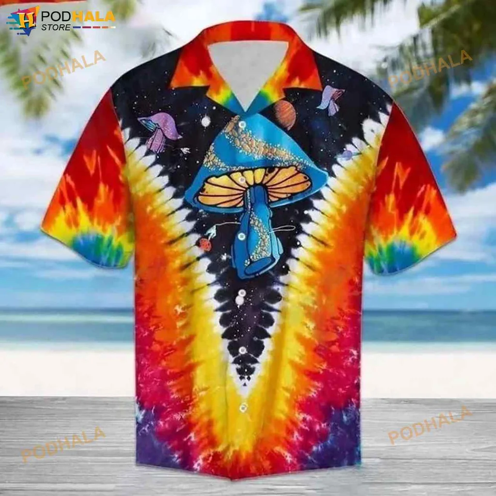 Psychedelic Mushroom Hawaiian Shirt With Colorful Tie Dye Design