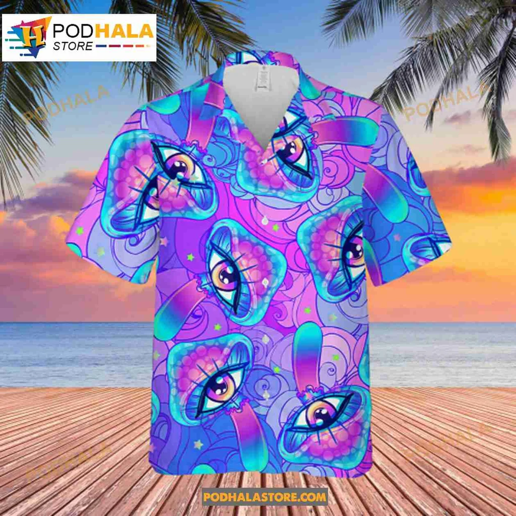 Psychedelic Mushroom Tropical Hawaiian Shirt With Vibrant Colors And Whimsical Design