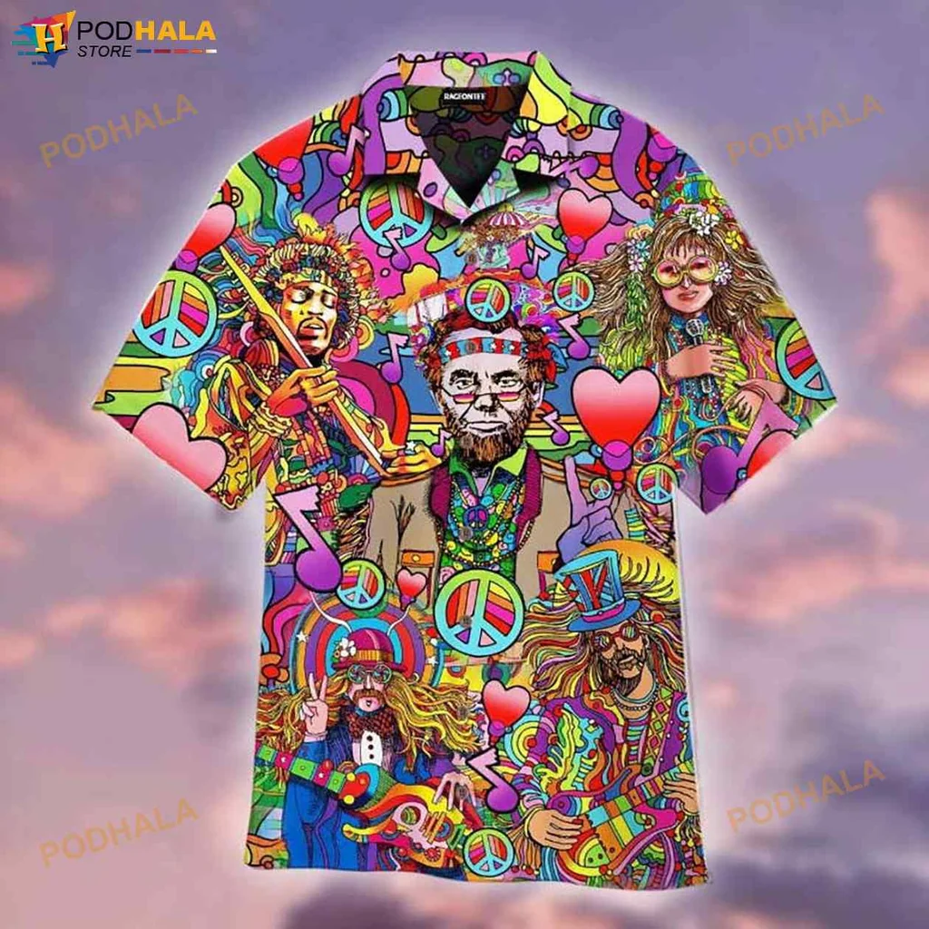 Psychedelic Peace Love Hawaiian Shirt With Colorful Hippie Design