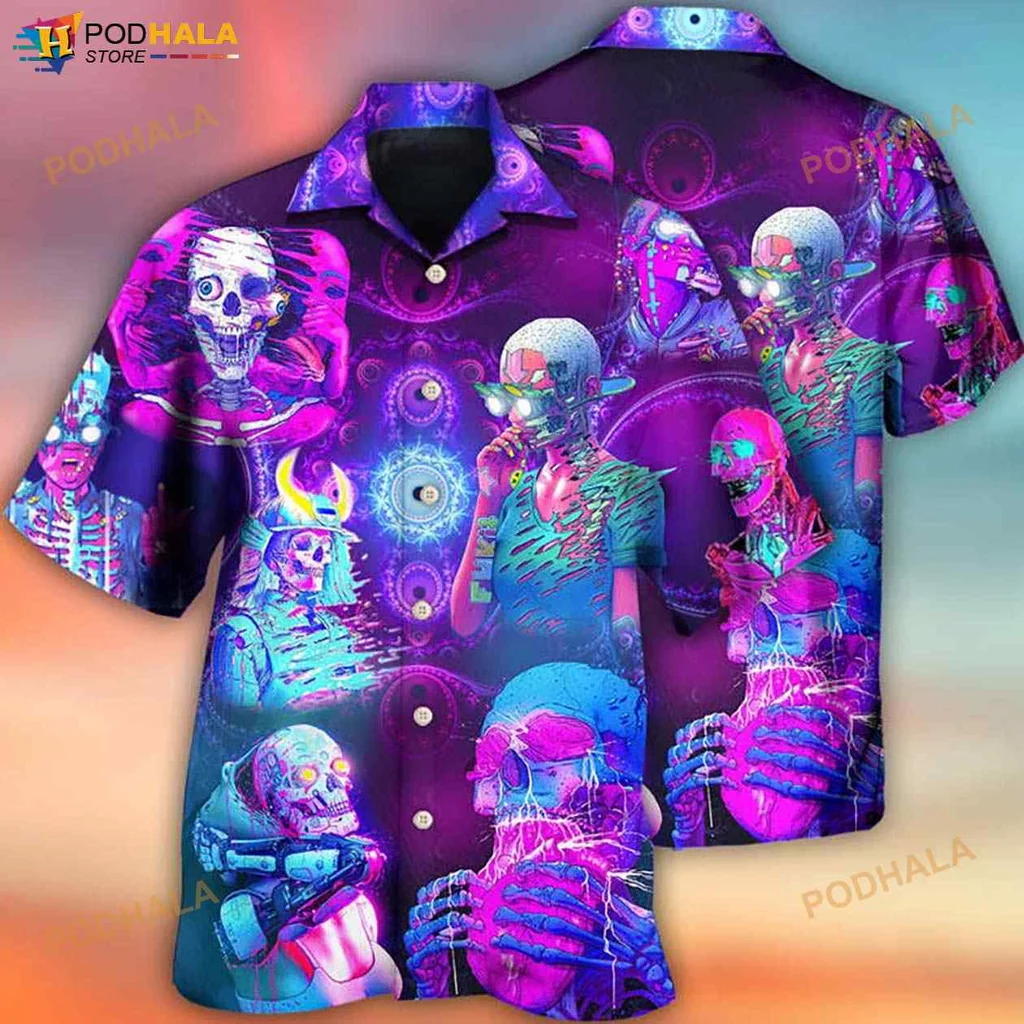 Psychedelic Skull Hawaiian Shirt With Colorful 3d Design