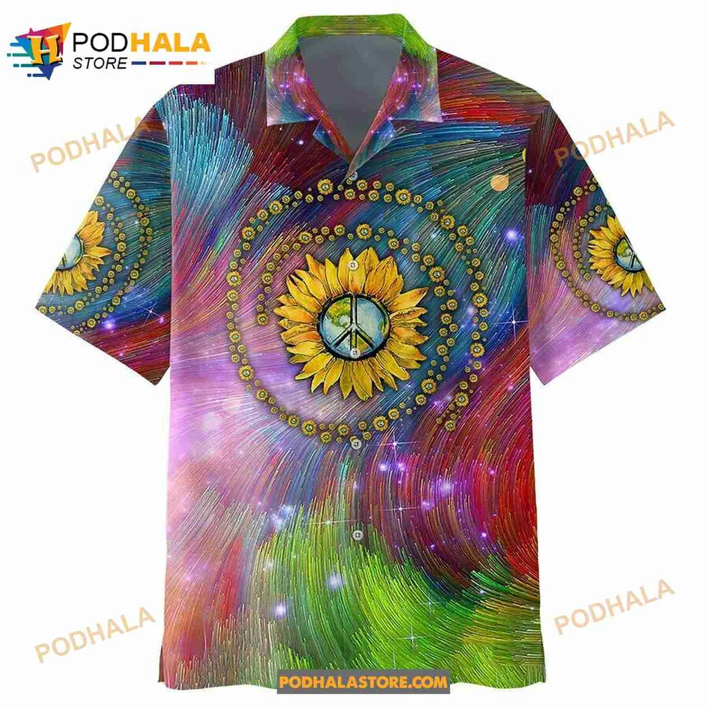 Psychedelic Sunflower Peace Hawaiian Shirt With Vibrant Colors