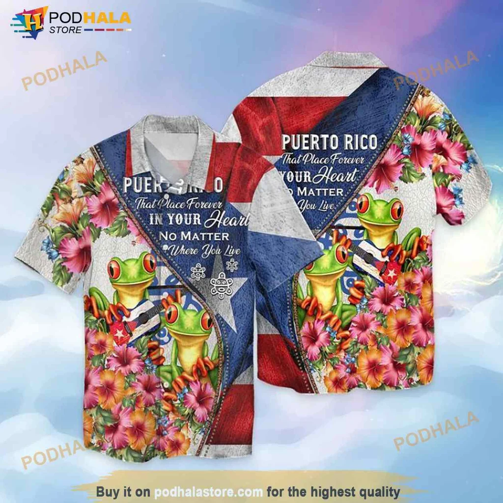 Puerto Rico Frog Hawaiian Shirt, Tropical Design For Cultural Pride