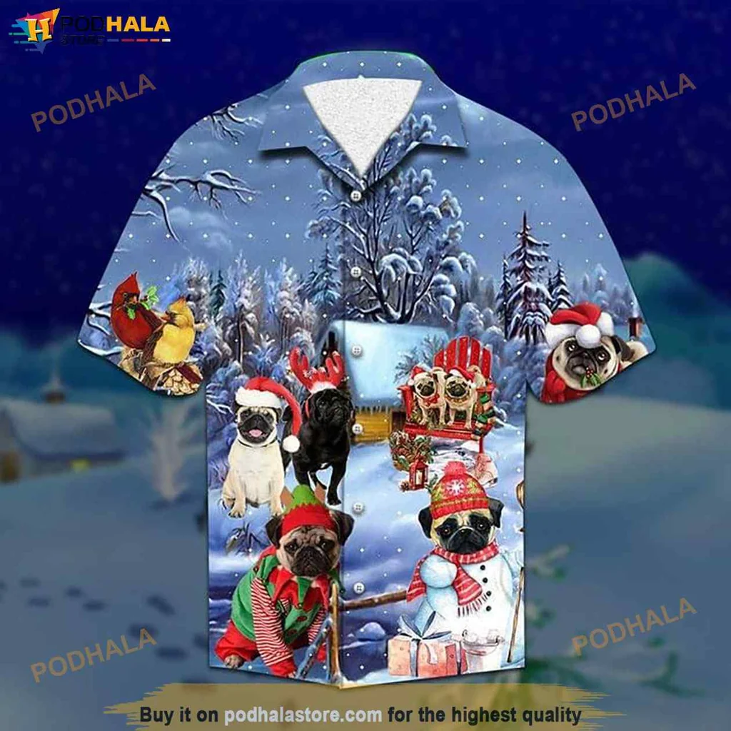 Pug Dog Christmas Hawaiian Shirt With Festive Holiday Design