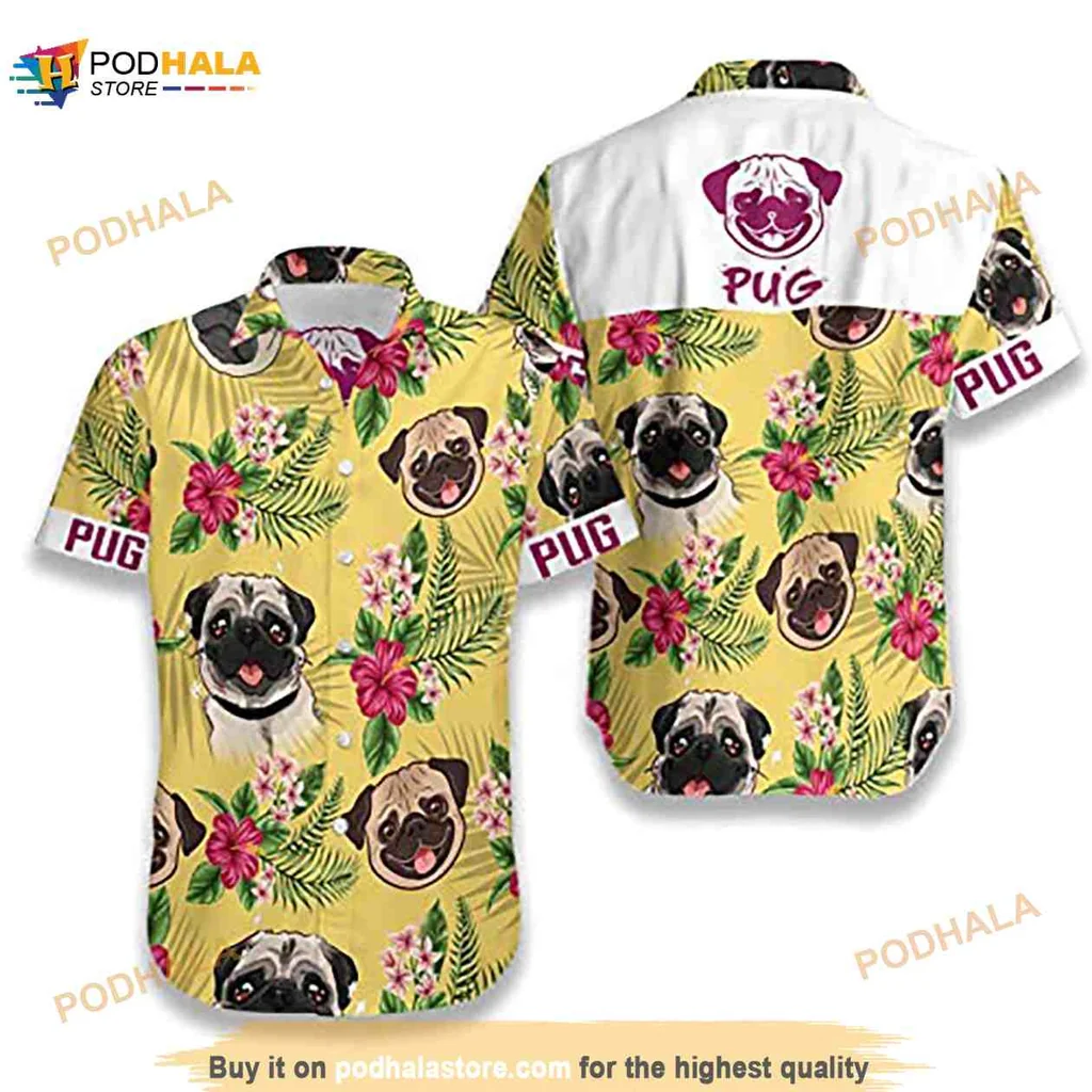 Pug Tropical Leaves Hawaiian Shirt With Colorful Floral Design
