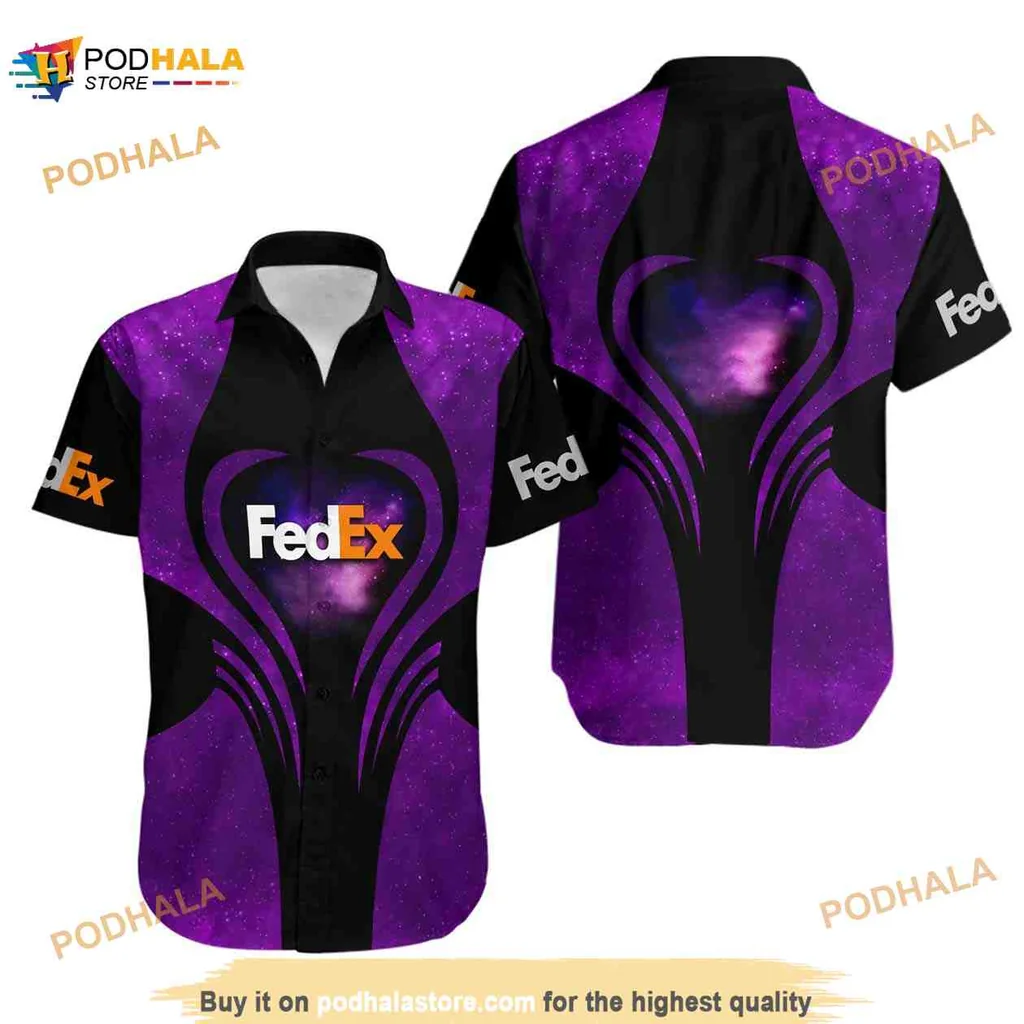 Purple Galaxy Fedex Hawaiian Shirt With Vibrant Cosmic Design