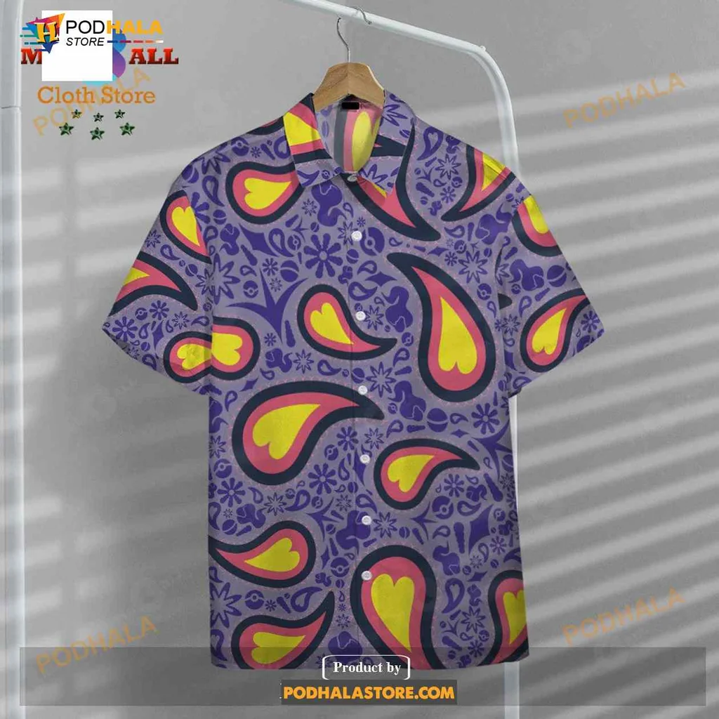 Purple Paisley Tropical Hawaiian Shirt With Floral Motifs