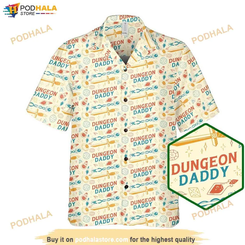 Quirky Dungeons And Dragons Hawaiian Shirt, Colorful Dnd Button Up With Gaming Elements