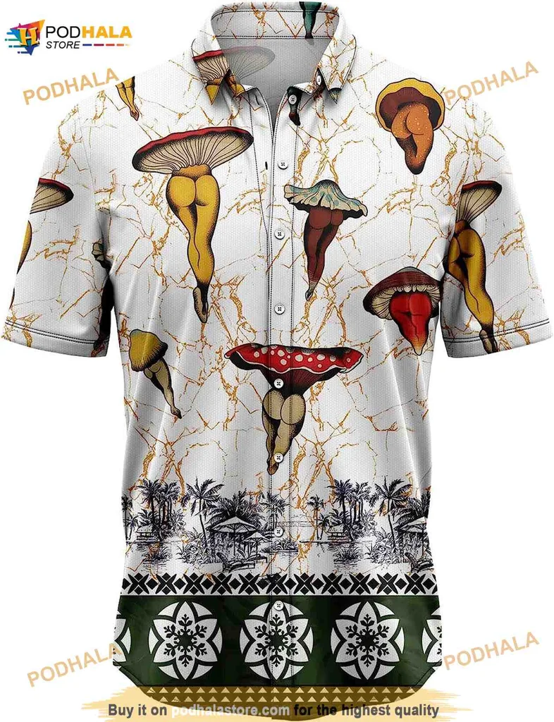 Quirky Mushroom Tropical Hawaiian Shirt With Vibrant Colors And Fun Design