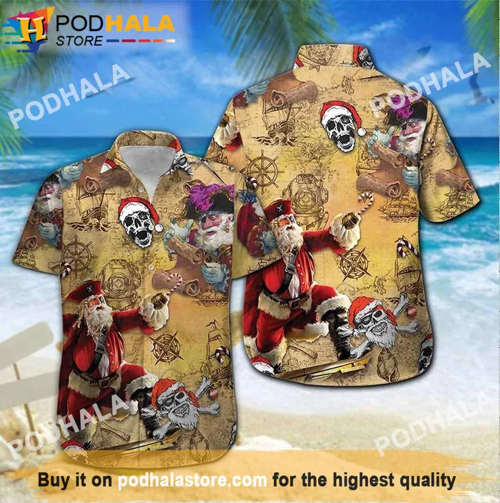 Quirky Pirate Santa Hawaiian Shirt, Funny Christmas Gift For Friends