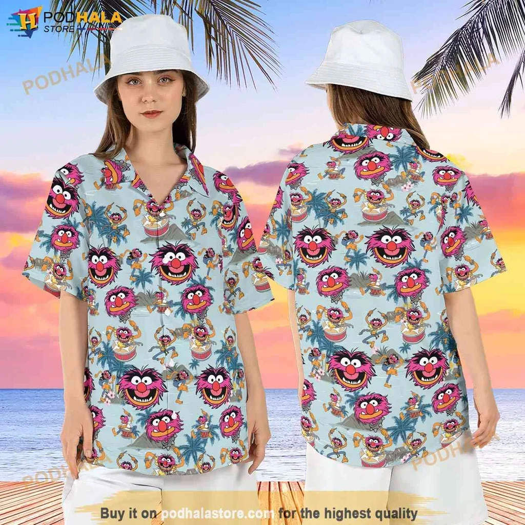 Quirky Wild Animal Aloha Shirt, Vibrant Tropical Design With Cartoonish Creatures